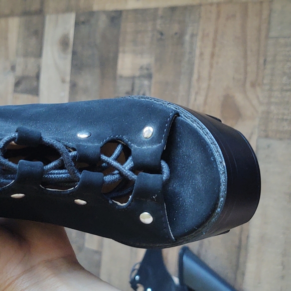 Wild Diva Lounge Black Chunky Platform Lace up Faux Suede Steampunk Heels sz 7.5 - Picture 5 of 13